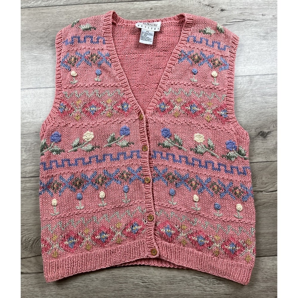 Vintage Talbots Sweater Vest Womens Size PS Pink Floral Cottagecore Knit - Picture 8 of 8